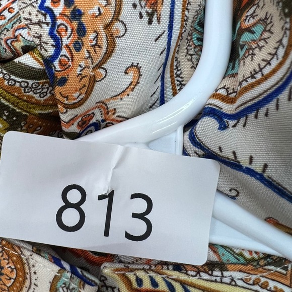 Boho Paisley Mock Neck Mini Dress Long Balloon Sleeve Ruffle Shoulder Babydoll - Picture 11 of 11